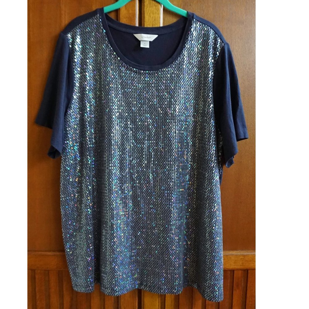 CJ Banks Navy & Iridescent Sequin Shirt